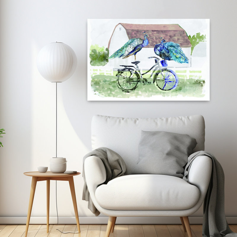 Art mural contemporain fantaisiste, campagne, paon, H 24 po x l 36 po