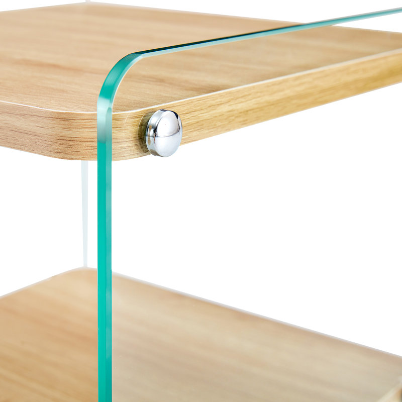 Three-layer bedside cabinet: mdf with wood stickers, tempered glass sides, simple elegant design, ample storage (110 characters)