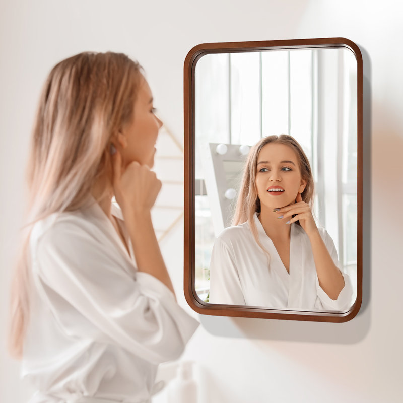 Sarwat Rectangle Wood Wall Mirror for Bathroom Bedroom, Walnut, 30" x 20"