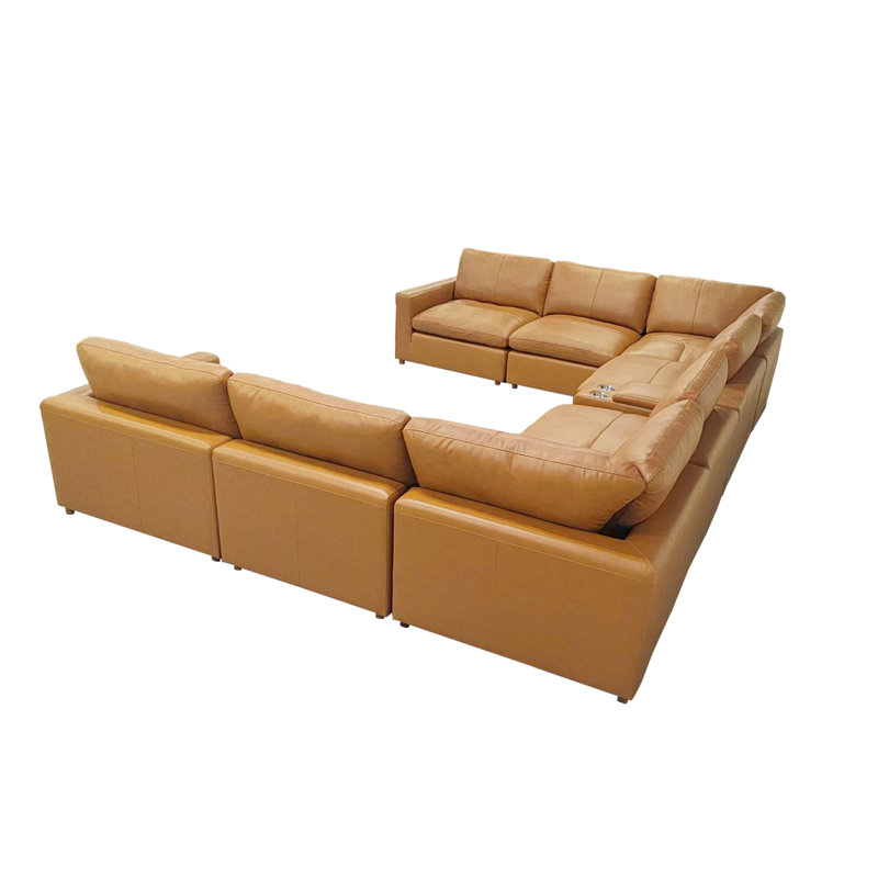 Canapé modulaire en cuir rembourré, Gingembre gingembre