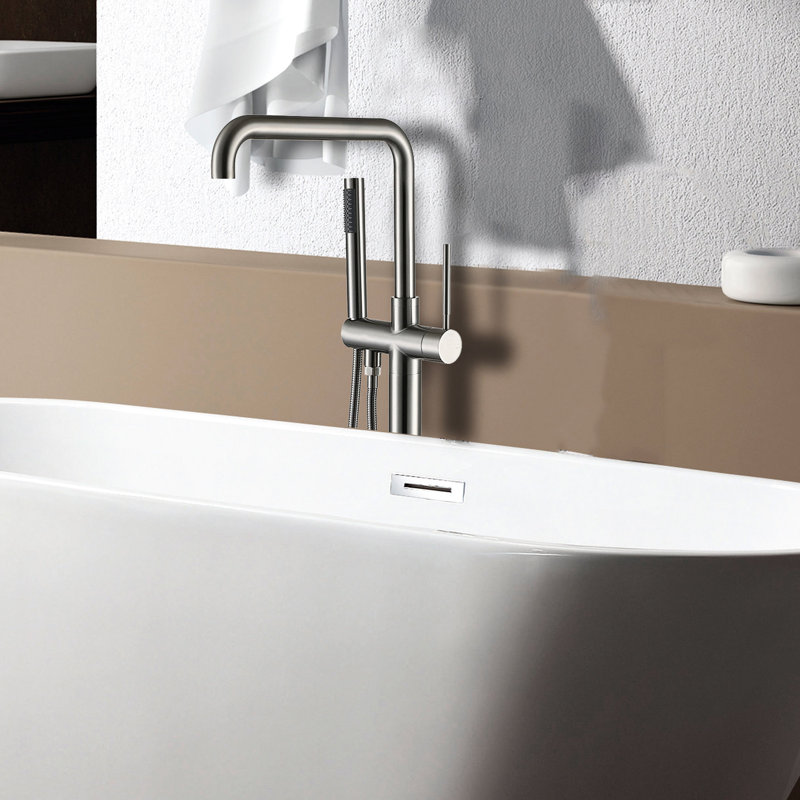 Freestanding Tub Faucet With Hand Shower, 3 Handles, Blush Colored Metal, 6.32 In W X D 43 H, 11.46 Lb - Bathroom Renovation Element Bathtub W/ Blush, Fixture