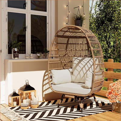 Outdoor Wicker Single Swivel Egg Chair - Comfort & Luxurious Support, Smooth 360-Degree Rotation Design, All-Weather Durability & Easy Maintenance, Heavy-Duty Stability for Safety, Versatile Indoor-Outdoor Elegance