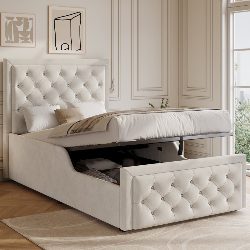 Metal Ottoman Storage Bed, Beige
