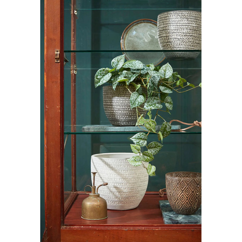 Cecilya Handcrafted Terracotta Indoor Pot Planter, 36cm H x 39cm W x 39cm D, Dark Grey