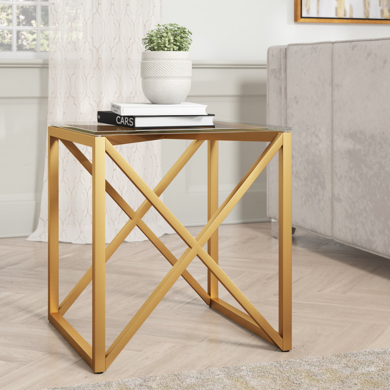 Wynnifred Glass Top End Table, Brass