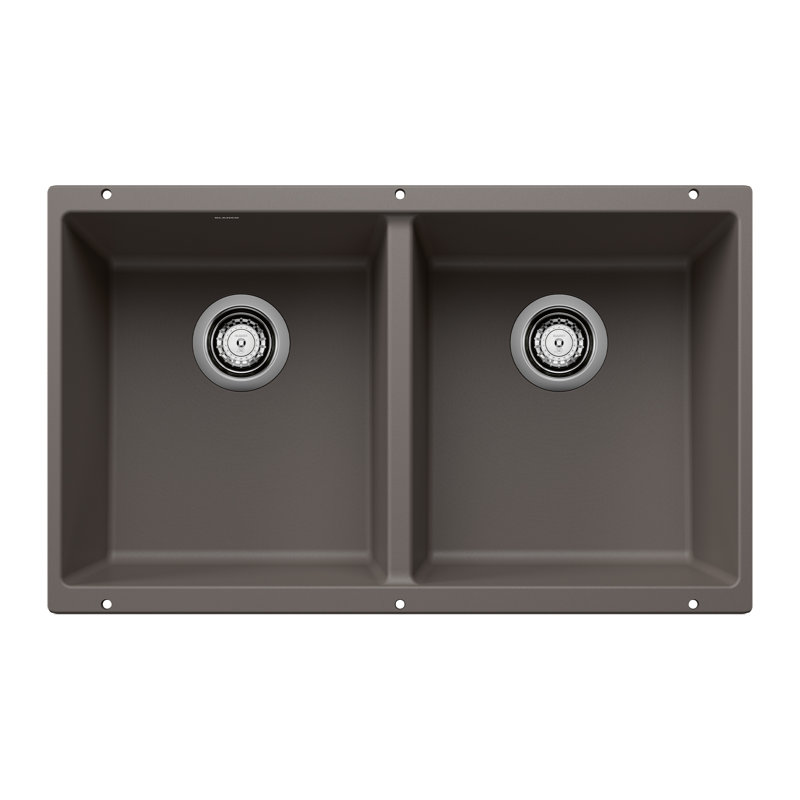 Évier de cuisine encastré à double cuve 50/50 Precis SILGRANIT 29 po - Gris volcan, Soft White