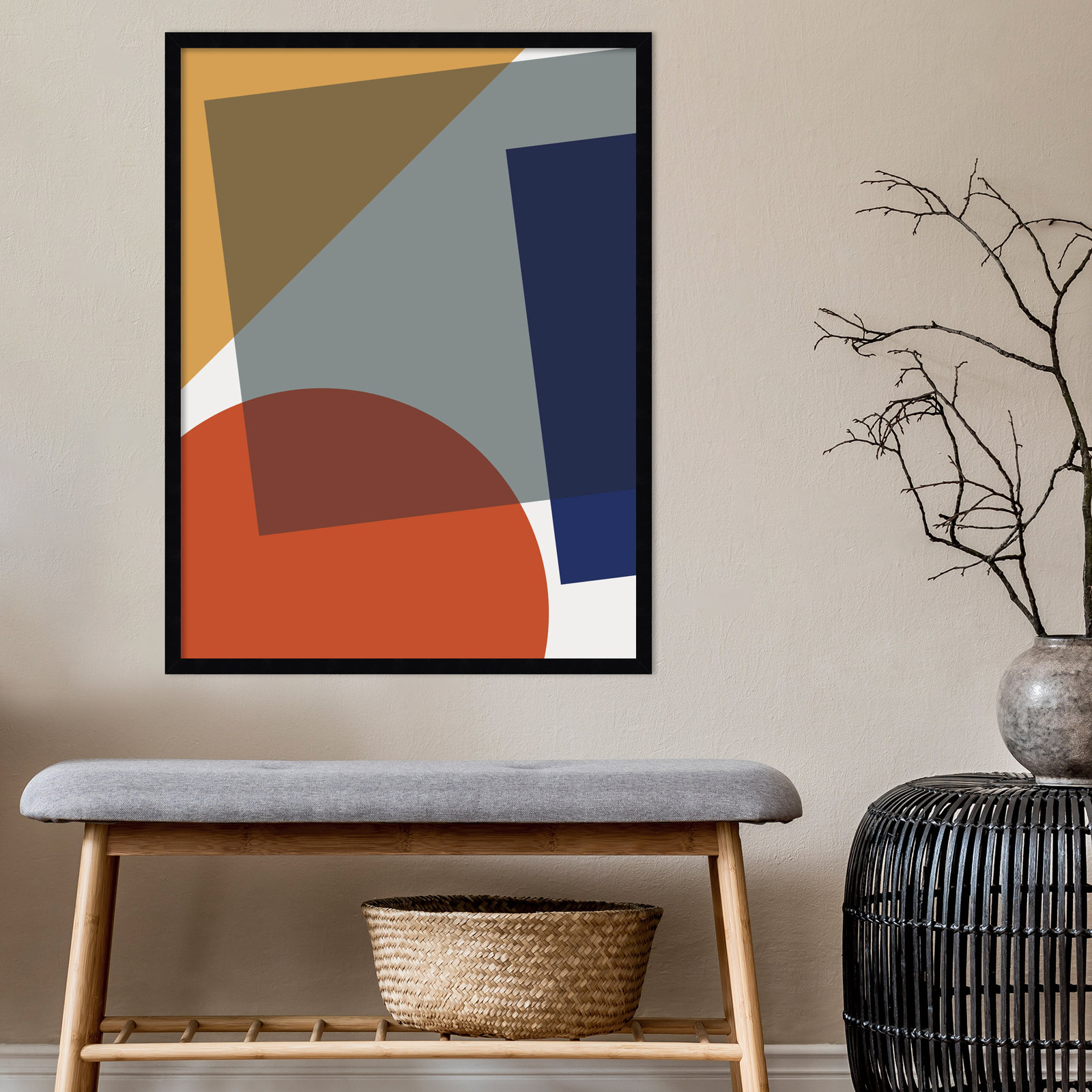 Layered Shapes In Bright Colors, Black Framed, 21" H x 17" W x 1" D