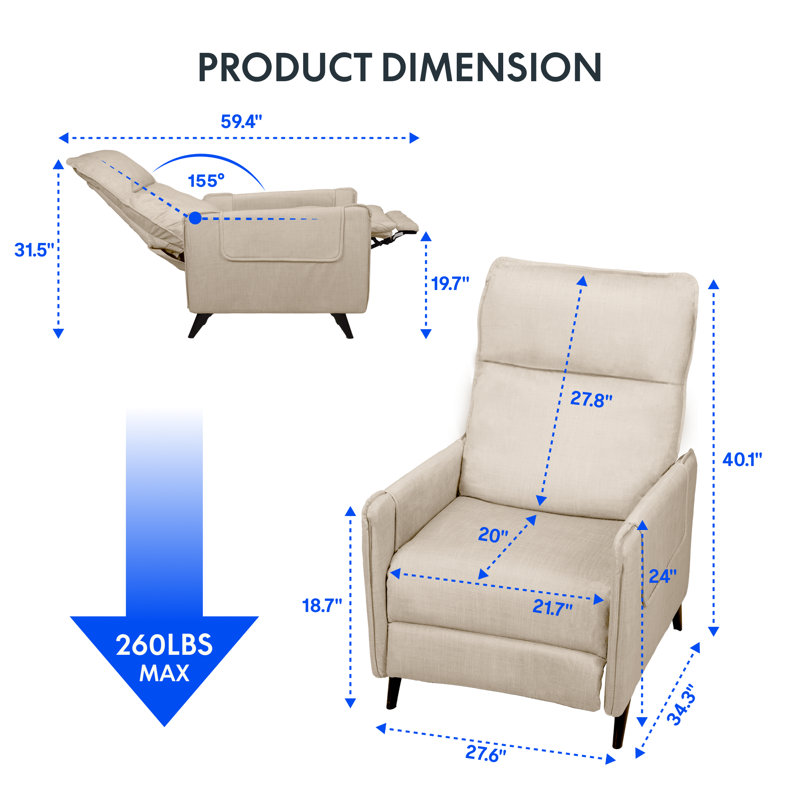 Electric 2-Point Massage Upholstered Push Back Recliner with Silent Motor, Beige