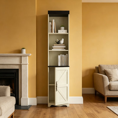 Bibliothèque à 5 niveaux avec armoire Phipps, bibliothèque de style campagnard avec portes de rangement, pour bureau à domicile, salon