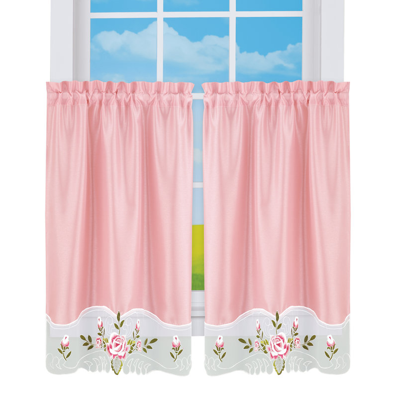 Rose Embroidered Sheer Polyester 36" Tier Curtains