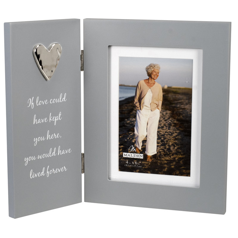 Gray Hinged MDF Wood Picture Frame with Heart Accent