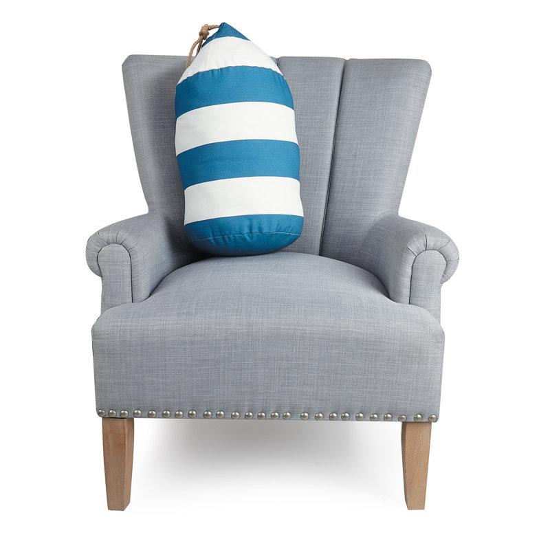 Fringed Cotton Reversible Throw Pillow, Blue/White