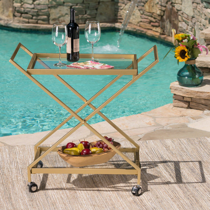 Chariot-bar industriel en fer / verre Ligon