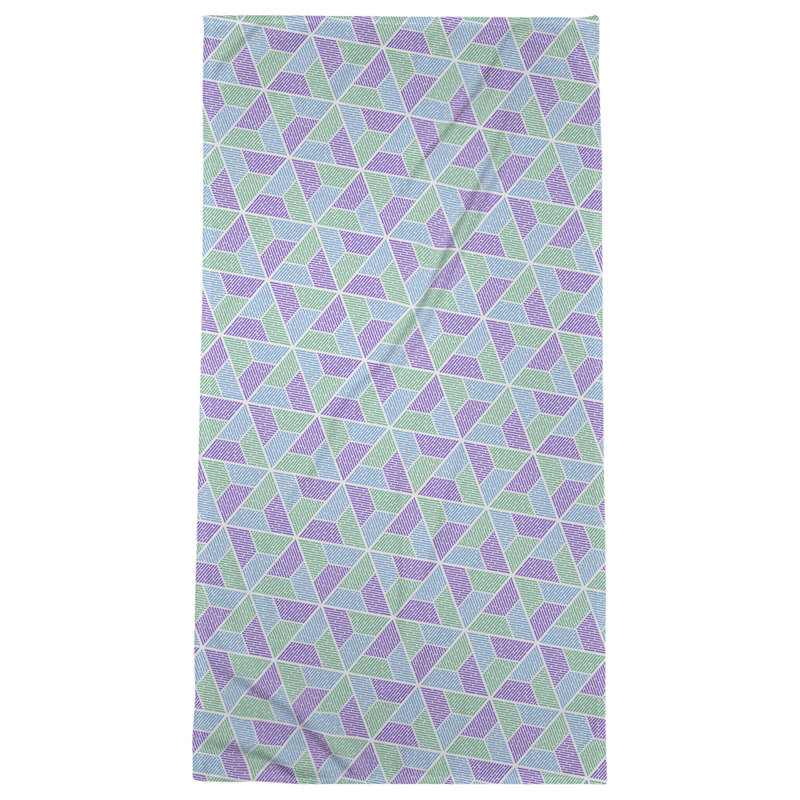 Serviette de bain trapézoïde, Mauve / Vert / Bleu