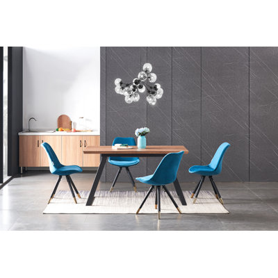 Gyeong-hui 4 Person Dining set - a Rectangular Extendable Dining Table with Metal Legs and a Set of 4 Quilted Velvet Dining Chairs for Dining Room - Modern Dining Table Set