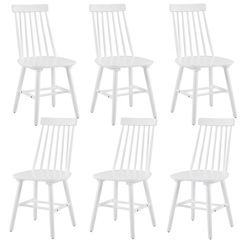 Ensemble de 6 chaises de salle à manger en bois massif de 17,5 po Windsor, Blanc, 6