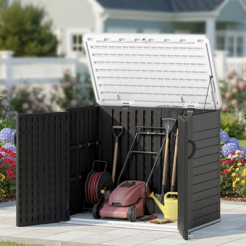 35 Cu Ft Waterproof Outdoor Resin Tool Shed, White/Black