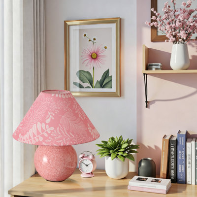 Lampe de table 11,81 po en forme de flocon de neige rose brillant avec abat-jour en tissu