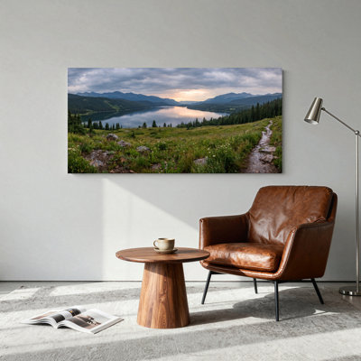 Ensemble de 1 tableau sur toile représentant un lac de montagne