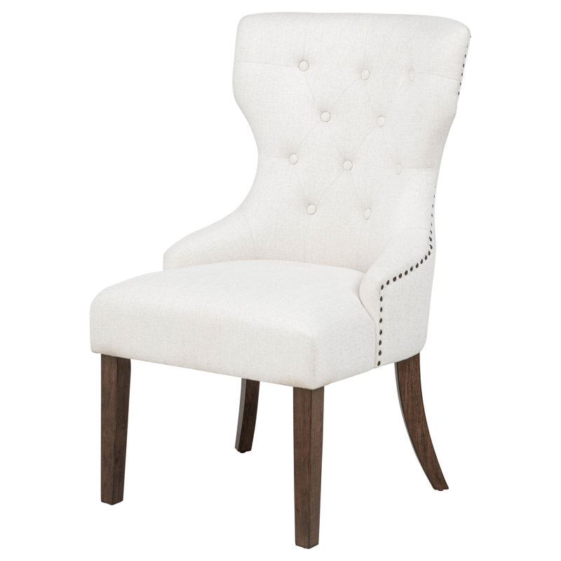 Chaise de salle à manger rembourrée en tissu Wandie crème et chêne foncé, Brun, Cream Fabric