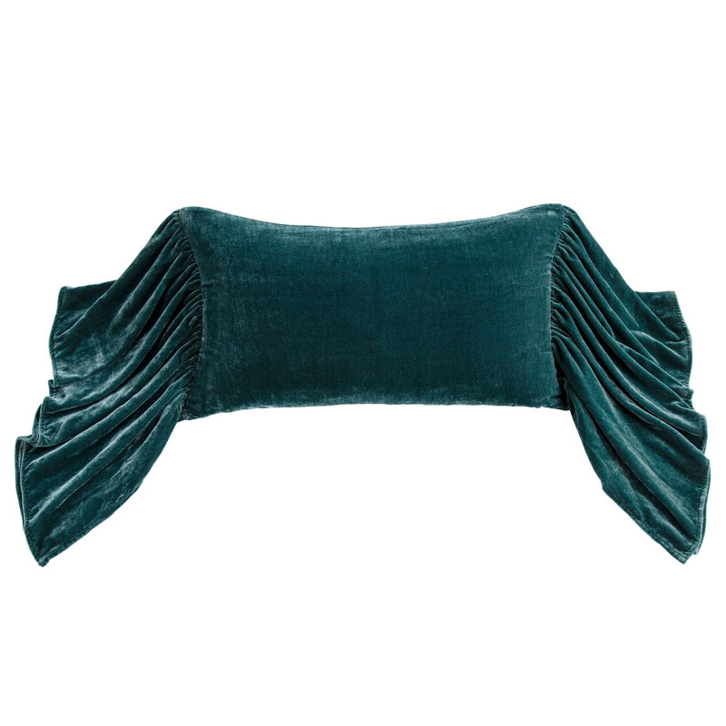 Stella Faux Silk Velvet Romantic Western 14x26 inch Long Ruffled Accent Pillow, Storm Blue