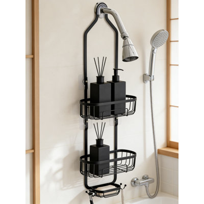 Over-The-Showerhead Caddy, Extended Metal Bathroom Storage Organizer With Rust-Resistant Wire Baskets, Soap Dish And Hooks For Shower Essentials