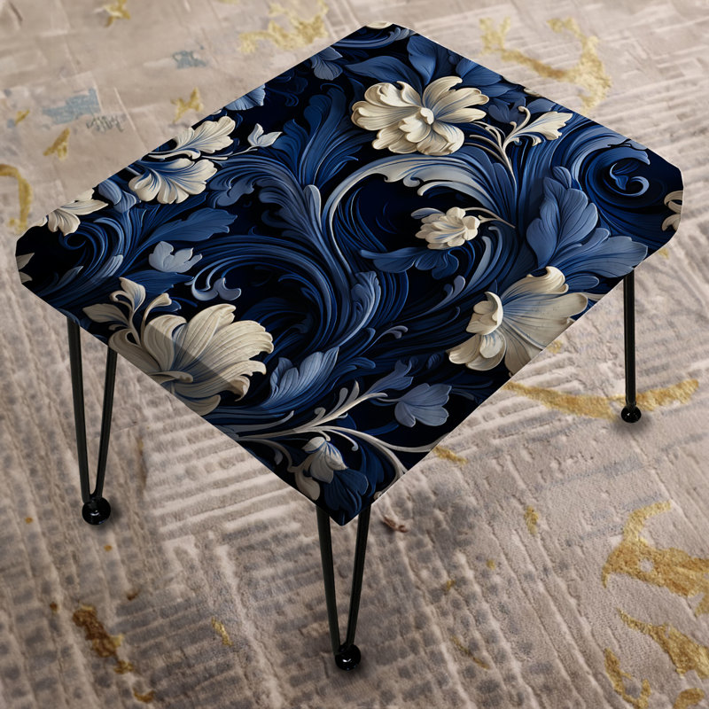 Motif victorien majestueux à volutes de cobalt - Repose-pieds rectangulaire floral