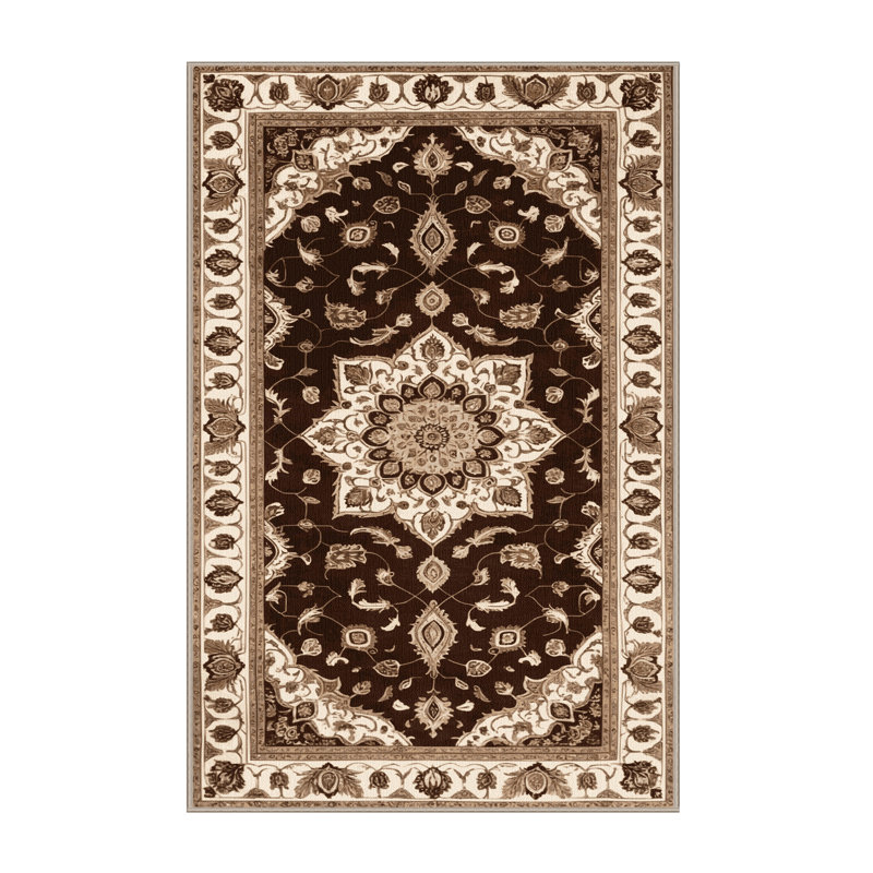 Machine Washable Tabriz Brown Area Rug, Runner 2' x 5'