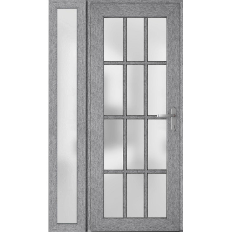 Façade extérieure pré-montée Fibre de verre porte givrée / Manux 8312 frêne gris / fenêtre extérieure latérale / Bureau Portes d'entrée commerciales et résidentielles Garage-l 36 po x H 80 po - Gauche