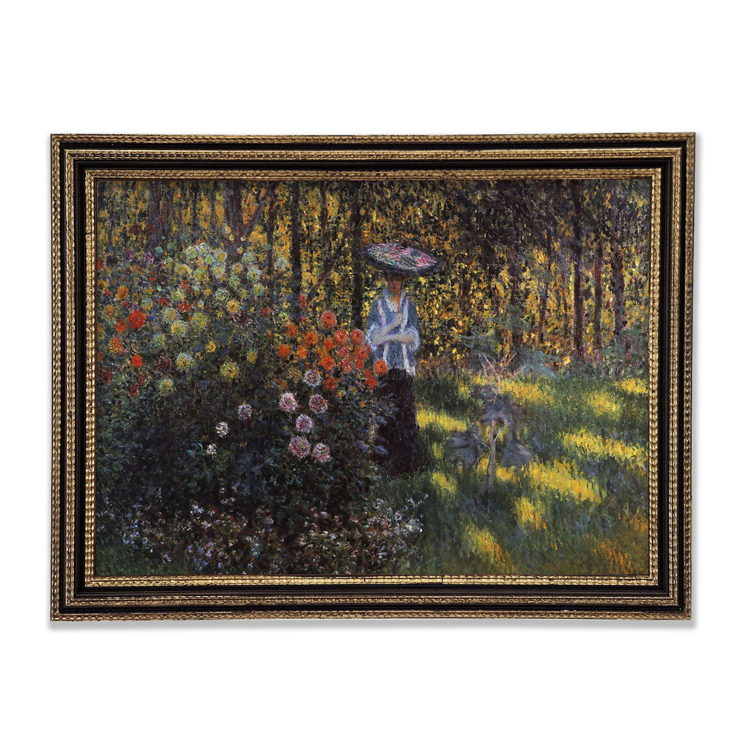 Monet Frau mit Sonnenschirm im Garten von Argenteuil Gerahmter Druck