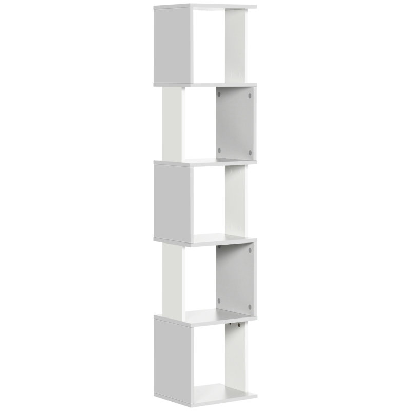 5-Tier Freestanding Storage Shelving 33*28*161 cm MDF 1 Piece Bookcase Light Grey Wall-Mounted Design, Grey