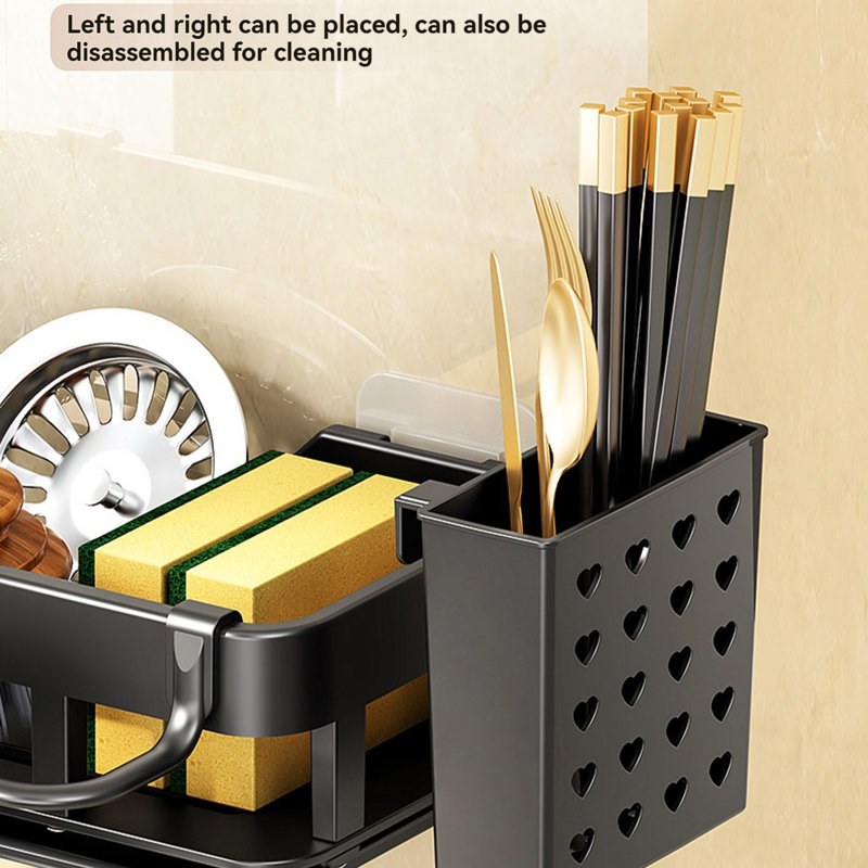 Porte-éponge pour évier de cuisine avec porte-brosse sans perforation