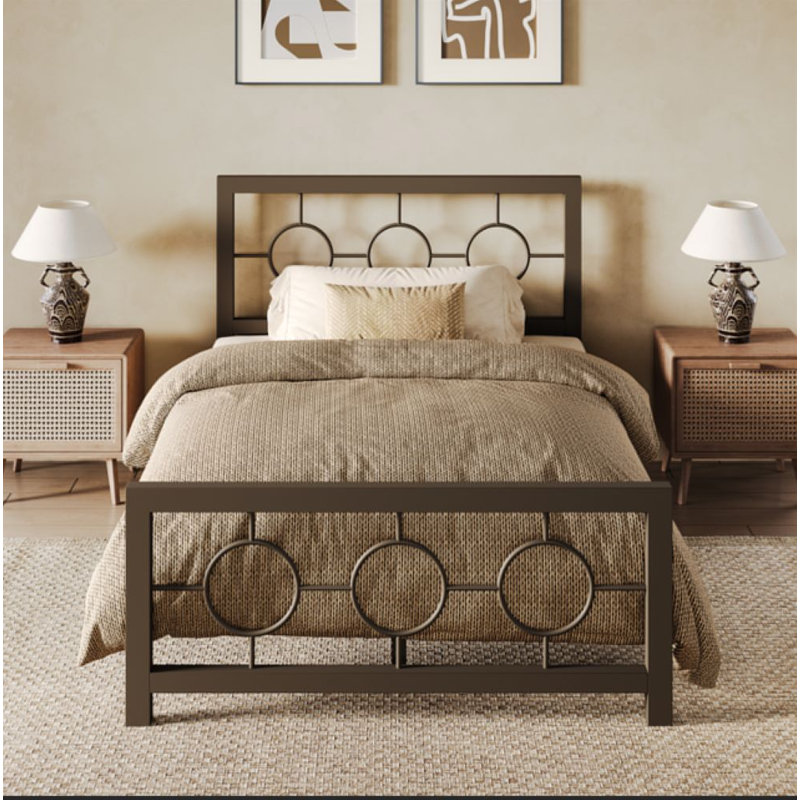 Mauppin Metal Slat Bed, Twin, Brown
