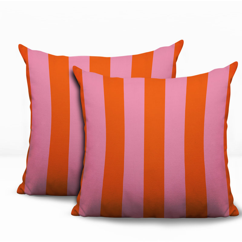 Ensemble de coussins réversibles intérieur / extérieur Stan Stripe, 18x18, Pink/Orange
