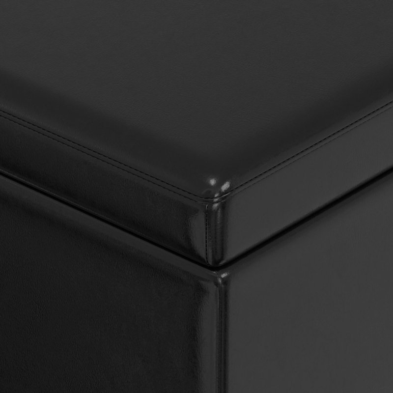 Midnight Black Faux Leather Extra Large Storage Ottoman Bench