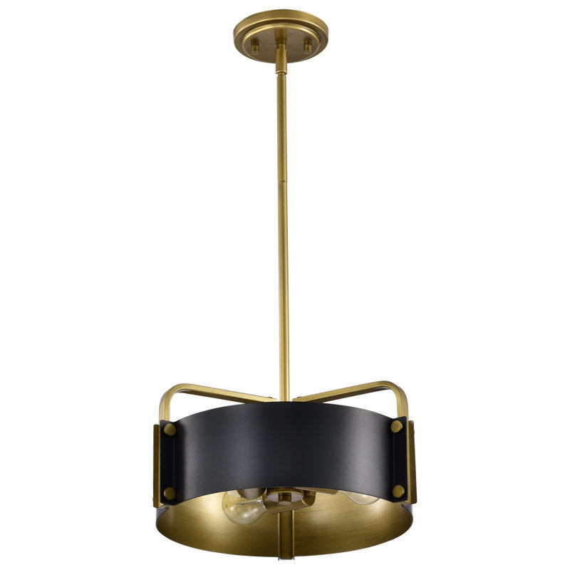 Luminaire suspendu tambour 3 lumières Marguriete, Noir mat