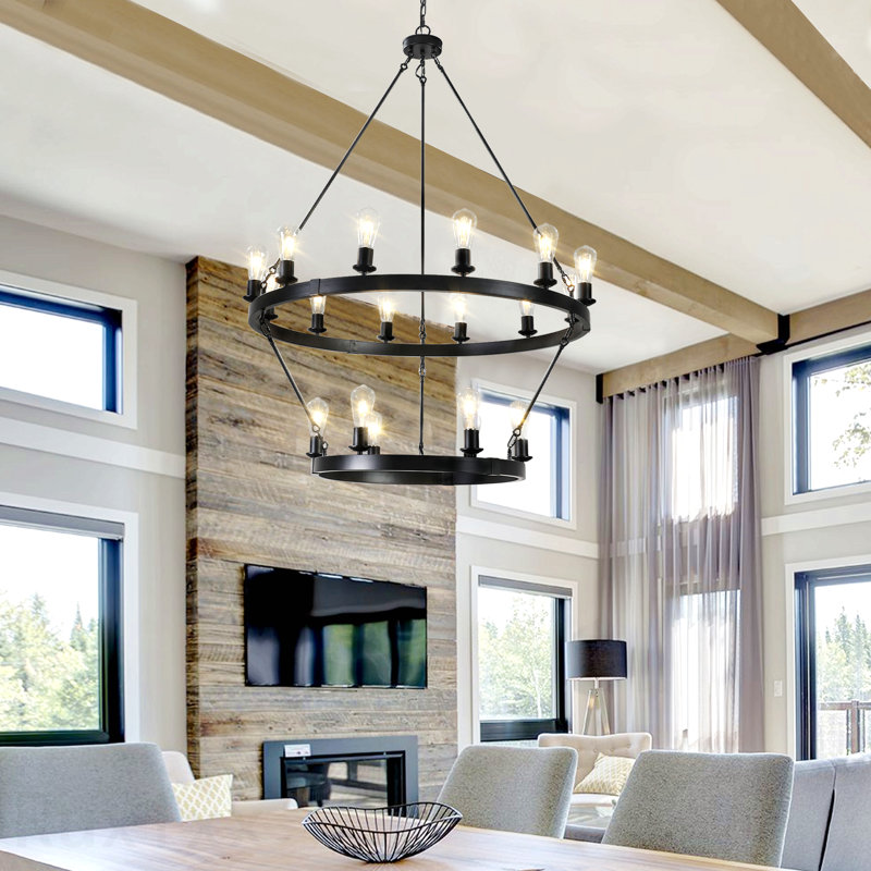 Retro Style Large 2-Tier Circular Ceiling Ironwork Chandelier