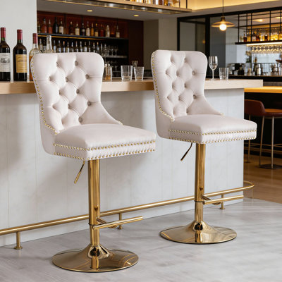Tabouret de bar moderne pivotant rembourré et réglable en hauteur avec dossier rembourré et repose-pieds en métal
