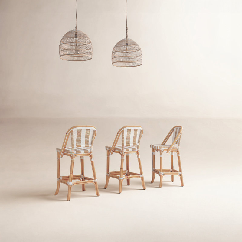 Euporie Woven Bar Stool, Beige/White