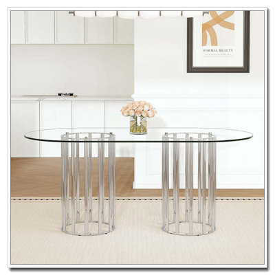 71 inch oval tempered glass dining table
