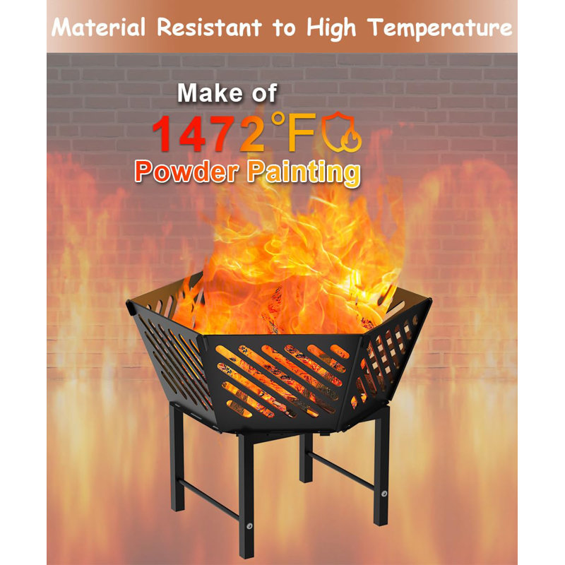 22.5 Inch Black Hexagon Portable Wood Fire Pit