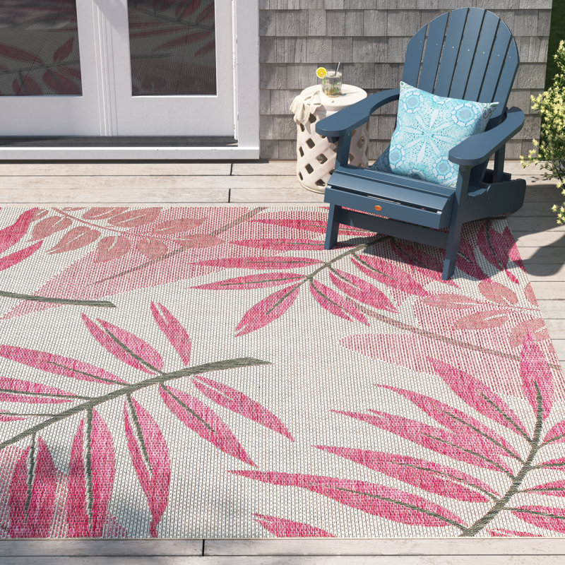 Tapis rose intérieur / extérieur Leaf, Rectangle 5 pi 3 po x 7 pi 6 po