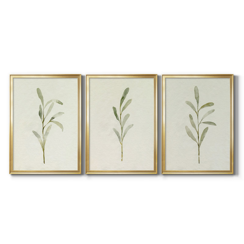 Olive Leaves I - Toile tendue avec châssis sur mesure - 3 pièces, H 39 po x l 81 po, Doré