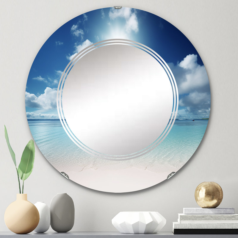 Miroir mural sable bleu mer des Caraïbes, nautique et plage moderne - sable et bleu mer des Caraïbes II, 24 po x 24 po