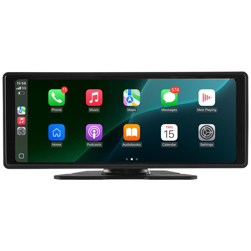 Stéréo sans fil pour voiture, écran tactile radio HD portable de 10 pouces avec Apple Carplay et Android Auto, écran Carplay avec caméra frontale et de secours, commande vocale, liaison miroir, Bluetooth, navigation GPS