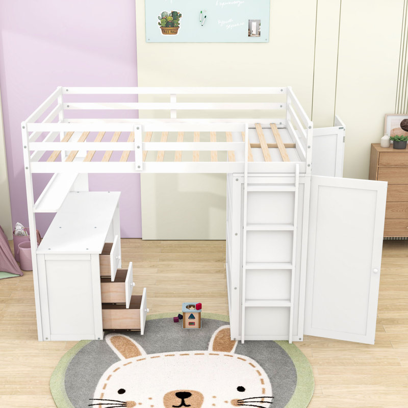 Loft Bed With Desk, Drawers, And Wardrobe, Full, White