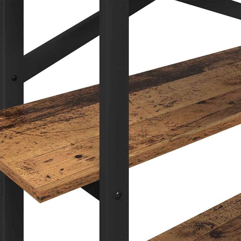 100cm W Steel Etagere Bookcase, (3 Shelves) 102cm. H x 100cm. W x 33.5cm. D, Old Wood