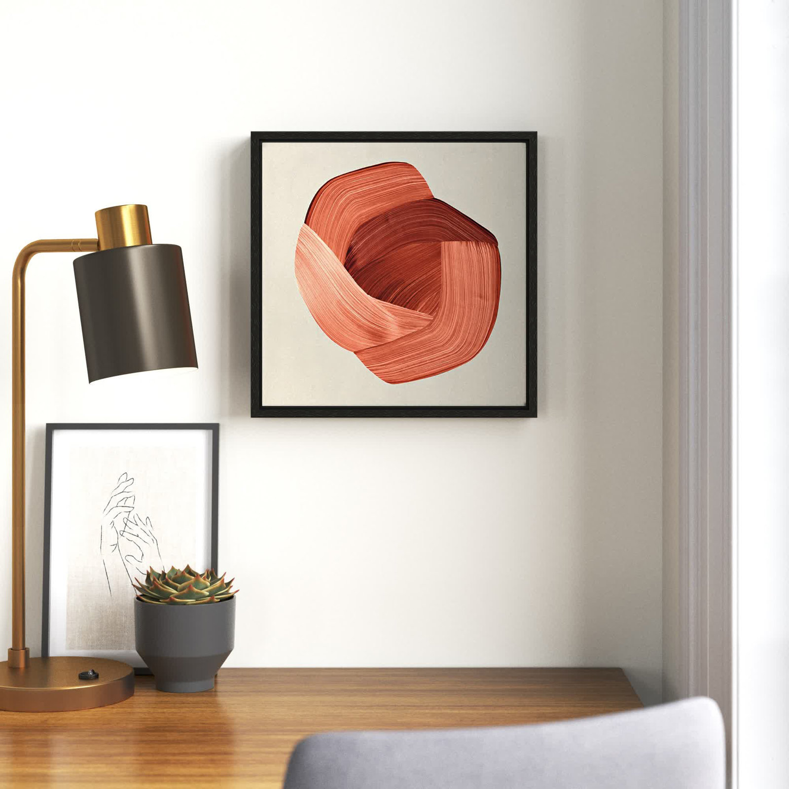 Crema - Floater Frame Painting Print on Canvas, 13.5" H x 13.5" W x 2" D, Espresso Framed
