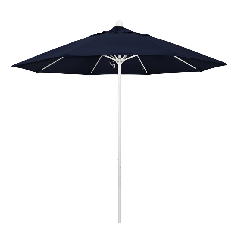 Parasol de patio blanc de qualité commerciale 9 pi avec nervures en fibre de verre Hibo, Toile performance bleu marine