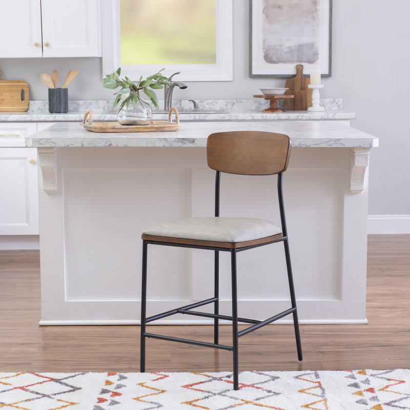 Bridgestone Upholstered Counter Stool with Metal Frame, Cream